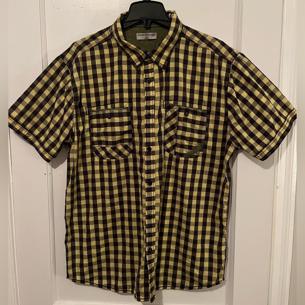 yellow & black checkered short sleeve button down